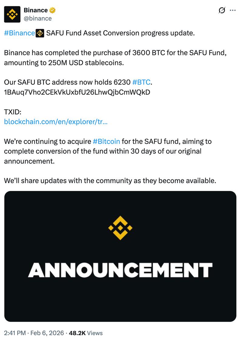 Binance SAFU Bitcoin purchase