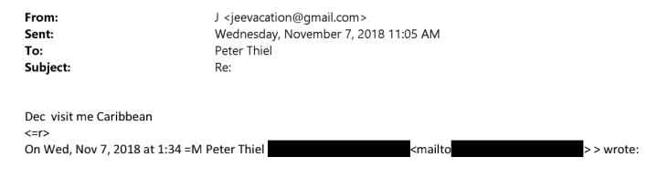 Epstein invites Thiel to the Caribbean
