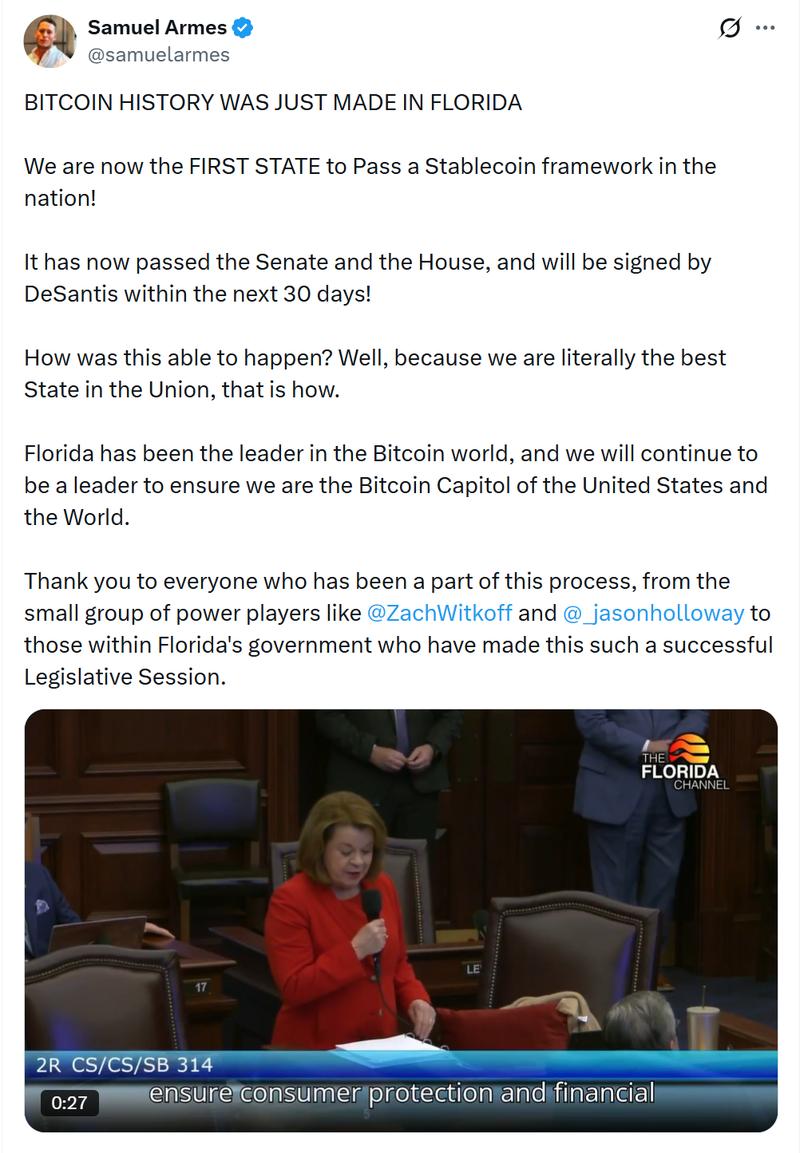 Florida Senate passes stablecoin bill