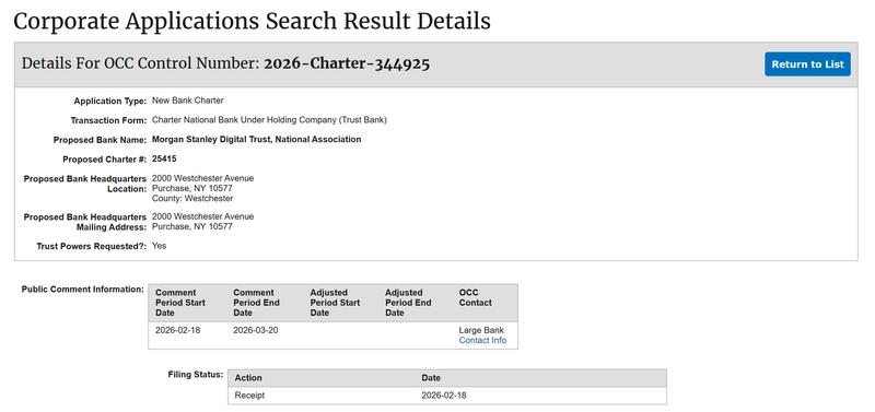 Office of the Comptroller of the Currency filing