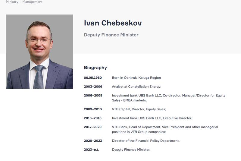 Russia's deputy finance minister Ivan Chebeskov