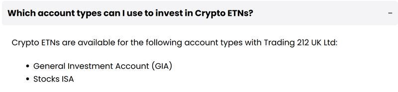 Trading 212 explains which account types can access crypto ETNs