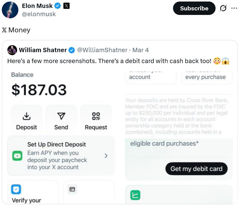 X Money interface screenshot