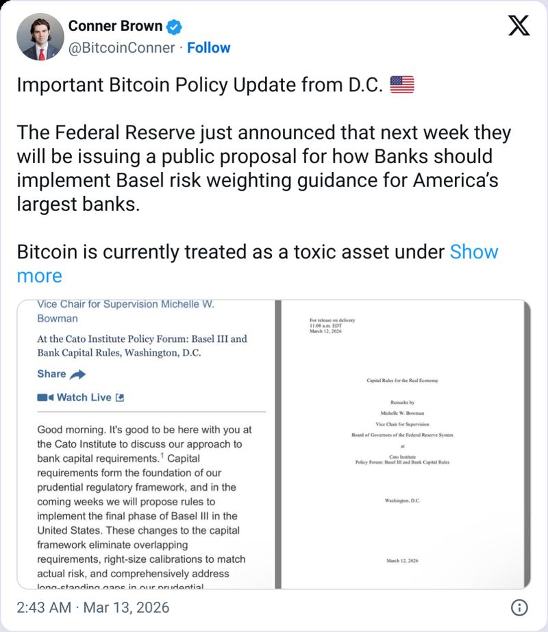 Conner Brown's statement on Bitcoin treatment