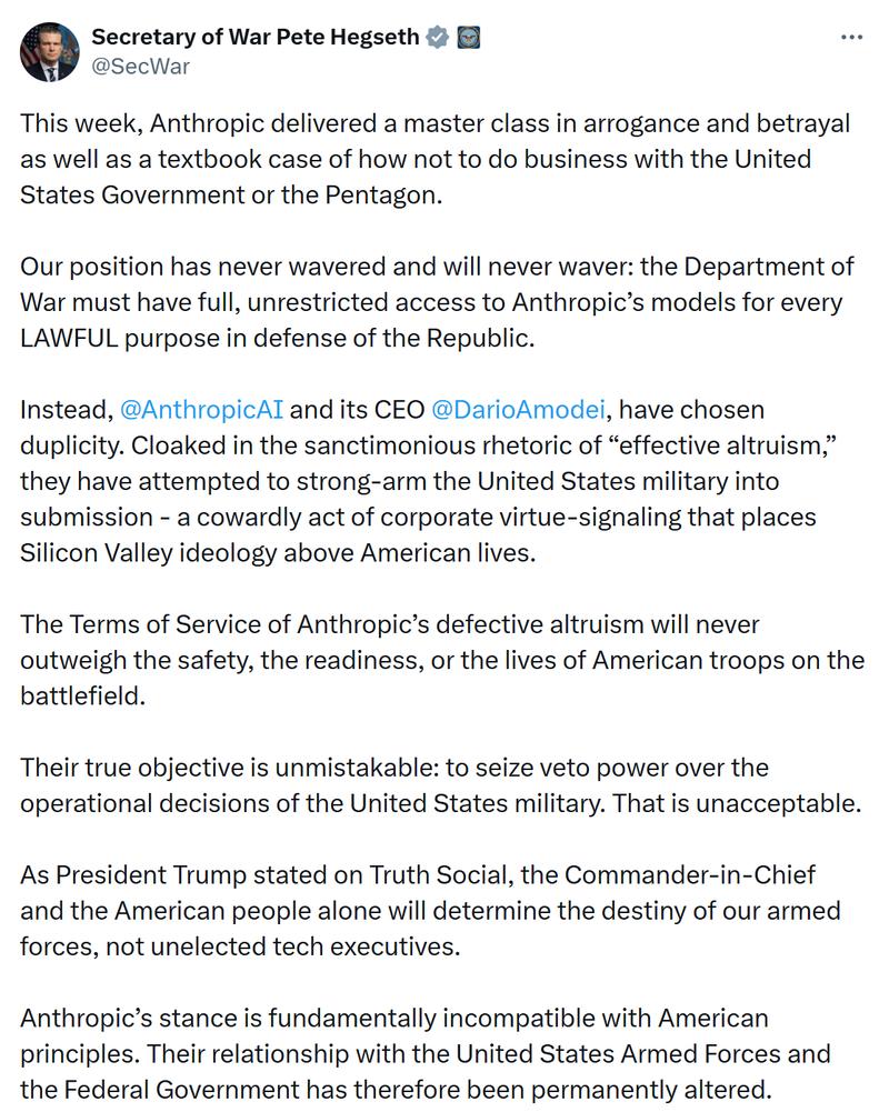Defense Secretary Pete Hegseth statement
