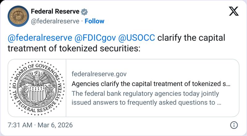 Federal Reserve, Banking, US Government, Tokenization, RWA Tokenization