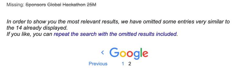 Sample of a search engine filtering duplicated content