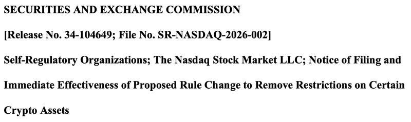 US SEC notice on rule change removing restrictions on certain crypto assets