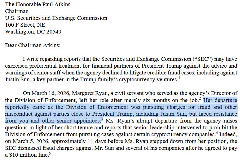 Extract of Richard Blumenthal's letter to Paul Atkins