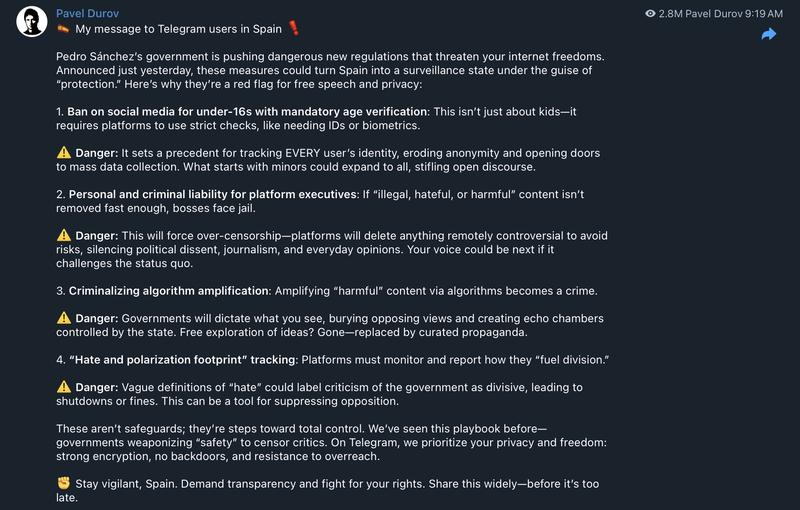 Privacy, Spain, Freedom, Censorship, Pavel Durov