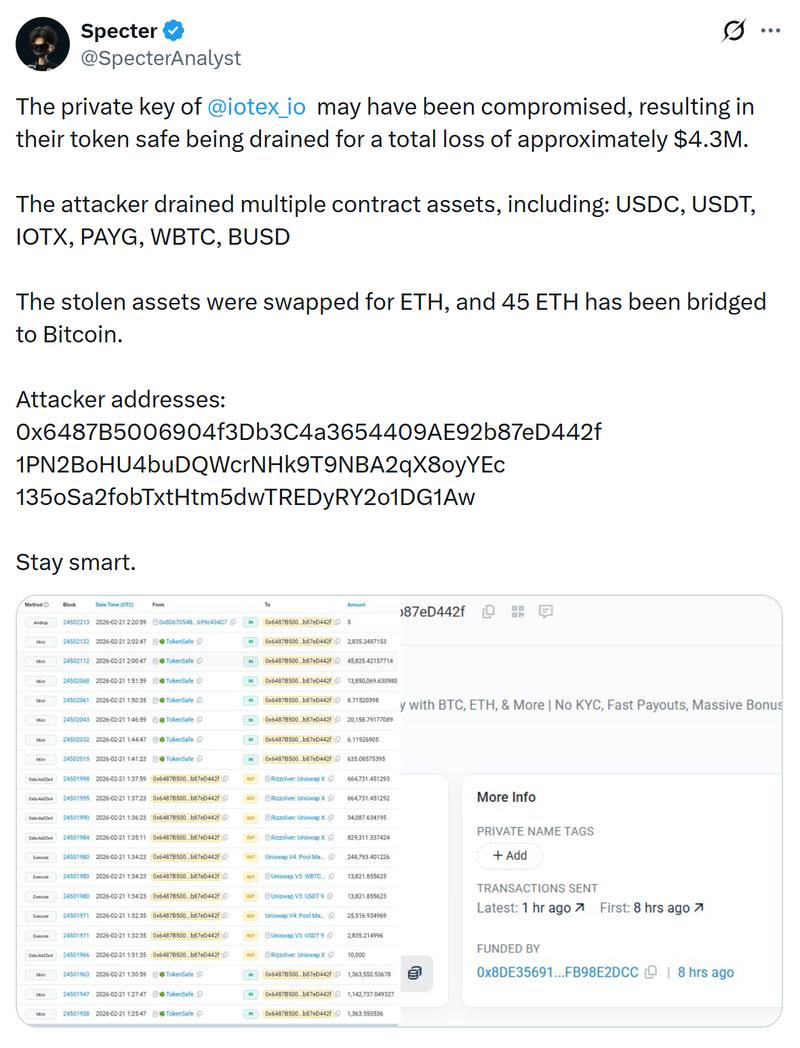 IoTeX wallet breach led to $4.3 million in losses