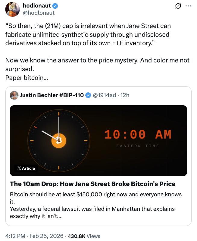 Social media post about Bitcoin ETF concerns