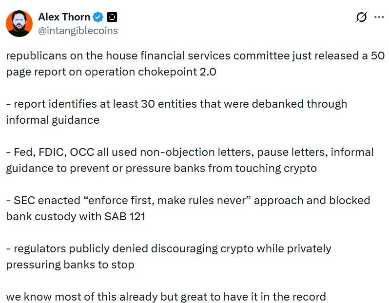 Crypto industry claims about Operation Chokepoint 2.0