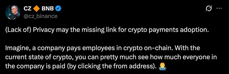 Privacy, Changpeng Zhao