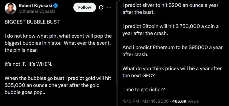 Robert Kiyosaki social media post