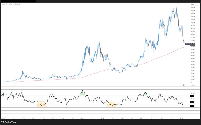 BTC/USDT 1-week chart, Relative strength index reading
