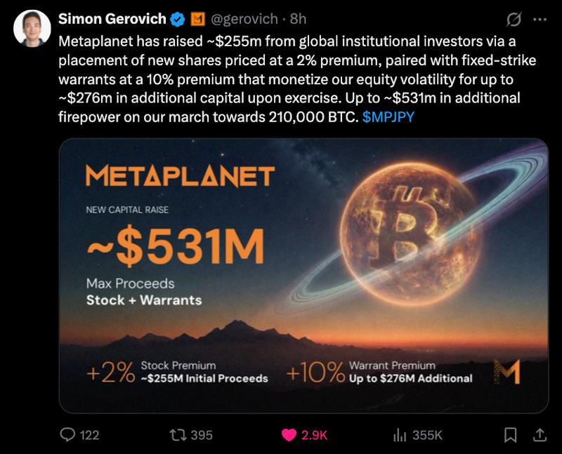 Metaplanet secures $255 million for Bitcoin purchases