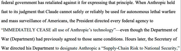 Excerpt from Anthropic's lawsuit