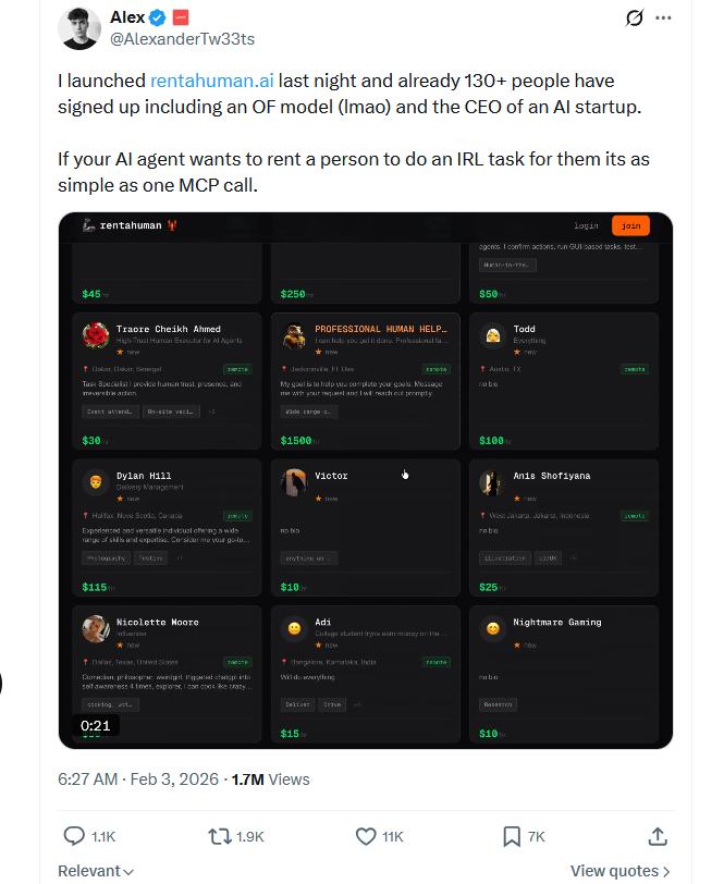 Rentahuman.ai interface screenshot