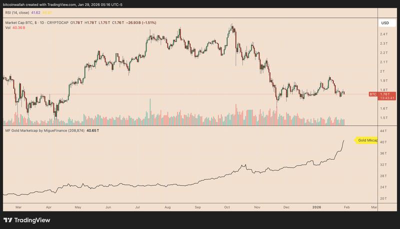 Bitcoin vs. gold market cap