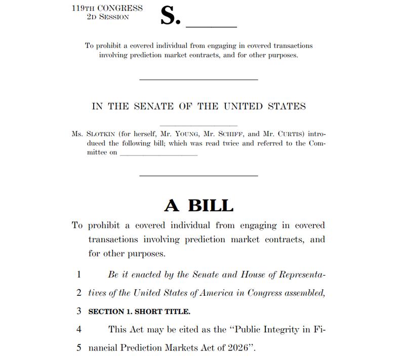Public Integrity in Financial Prediction Markets Act of 2026 document