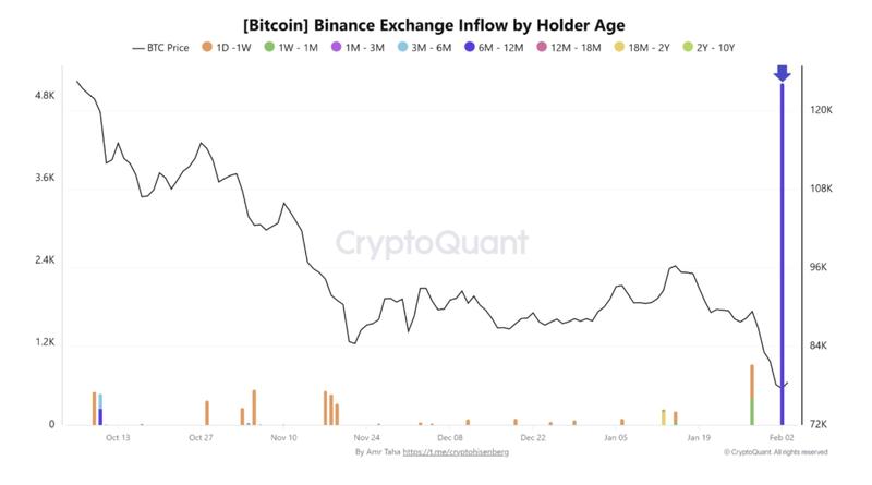 Bitcoin Binance exchange inflows by holder age