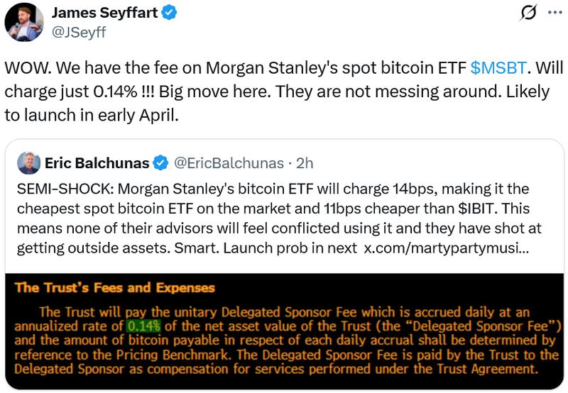Morgan Stanley Bitcoin ETF fee comparison