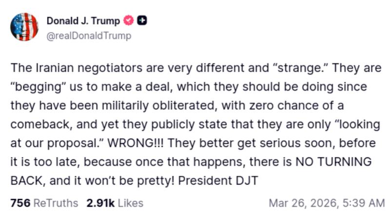 Truth Social post from President Donald Trump