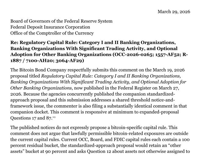 The Bitcoin Bond Company's letter to regulators