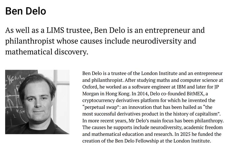 Ben Delo's profile on LIMS