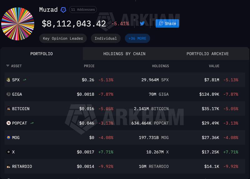 Murad Mahmudov's crypto portfolio